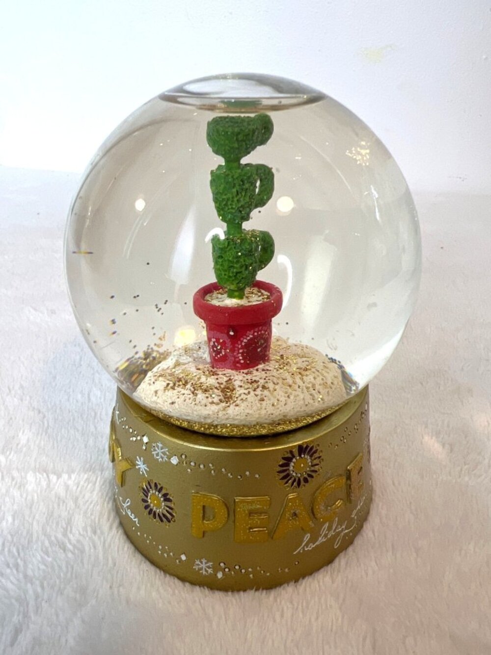 2006 Starbucks Snow Globe Gold Topiary Gold Glitter Waterglobe Christmas 4.5"